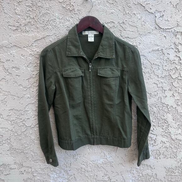 Geoffrey Beene Olive Green Linen Zip Jacket Size 4 - Picture 1 of 4